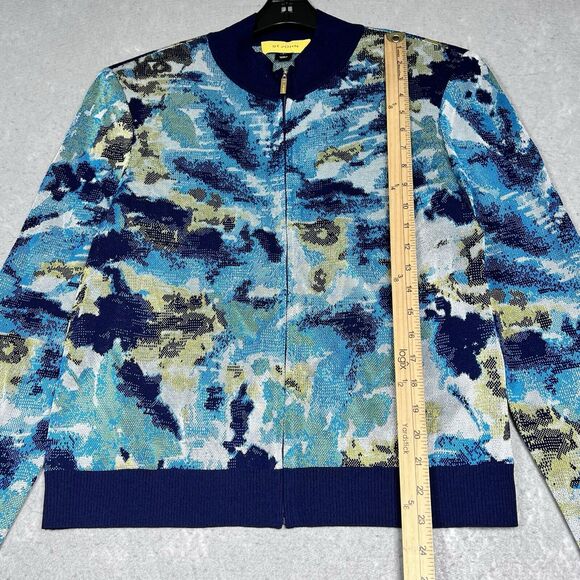 St. John Jacket Knit Waterfall Printed Women’s Large Full Zip Gold Accent - Picture 6 of 11